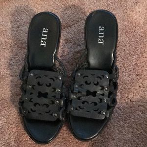 Black open shoes, upper leather Size 6.5